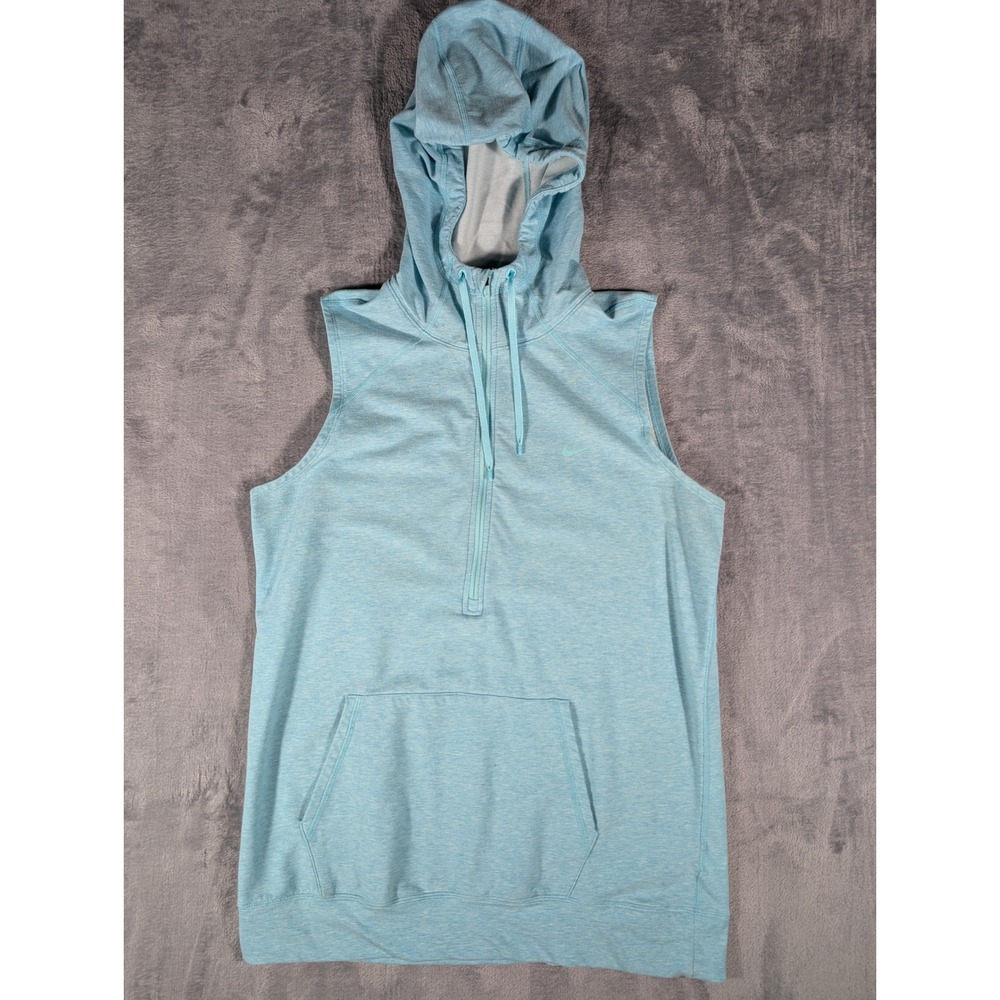Nike Womens Dri-FIT Sleeveless Quarter Zip Hoodie Light Blue Heathered Large